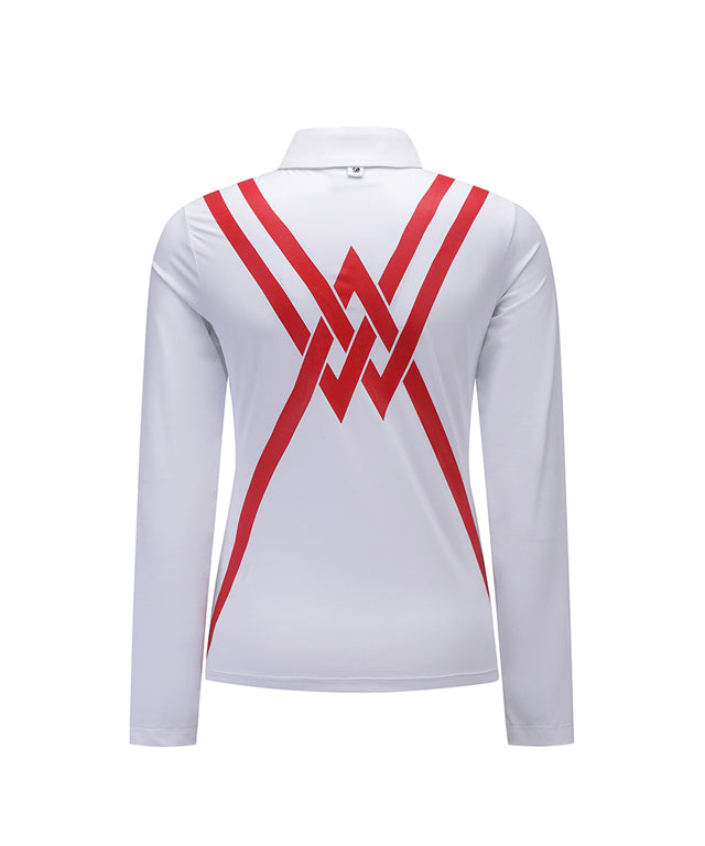 Women wearing ANEW Golf Back Signature Logo Long T-Shirt in White, showcasing the stylish design and comfortable fit.